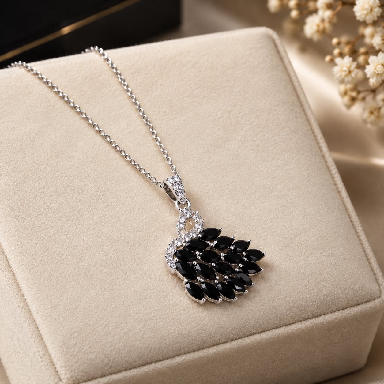 Kasha Wren black leaf pendant necklace